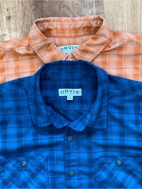 Lot 2 ORVIS Tech Work Shirt Mens Large Button Up Short Sleeve Polyester